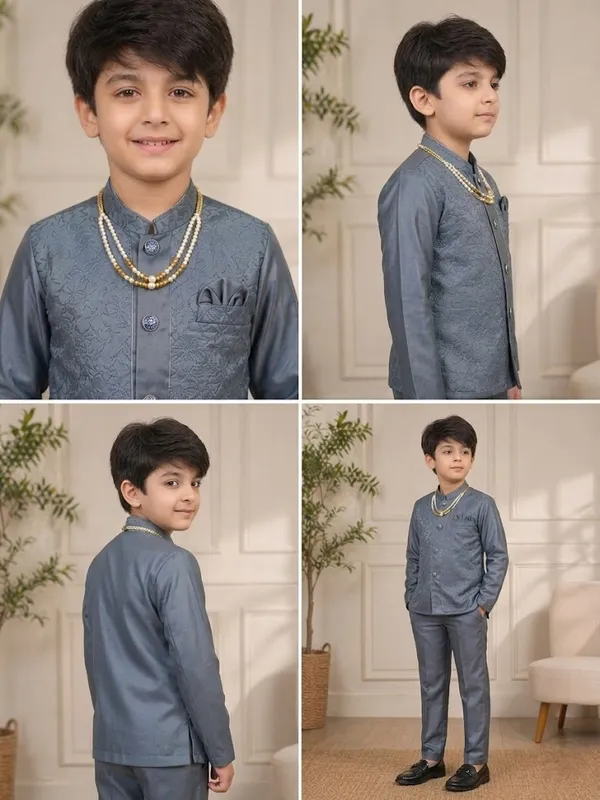 Grey_Indo_Western_Set_For_Boys_With_Beaded_Necklace_(Mala)