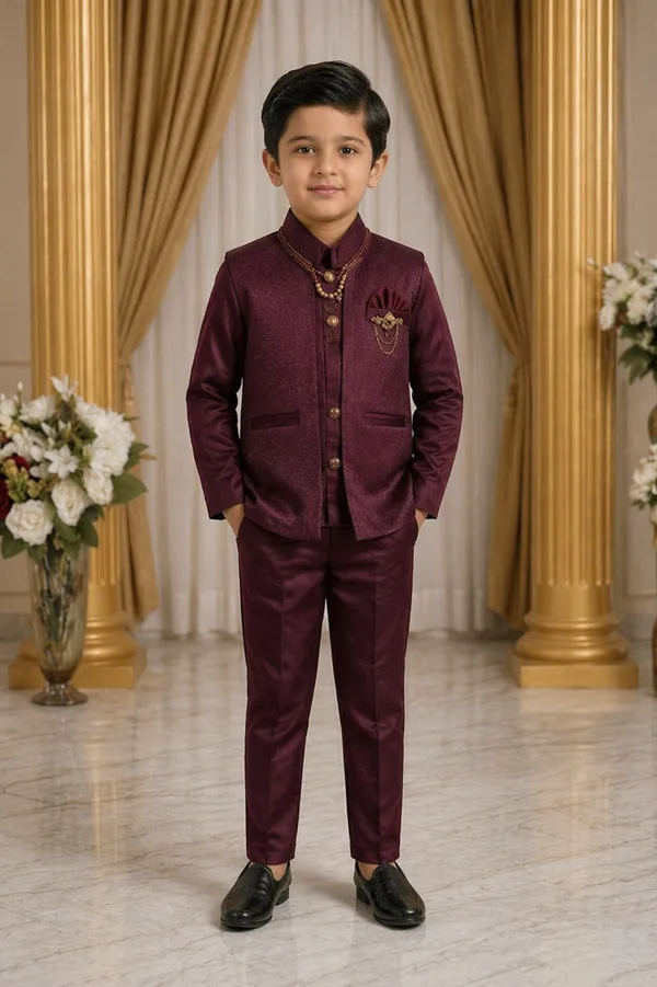 Maroon_Indo_Western_Set_For_Boys_With_Beaded_Necklace