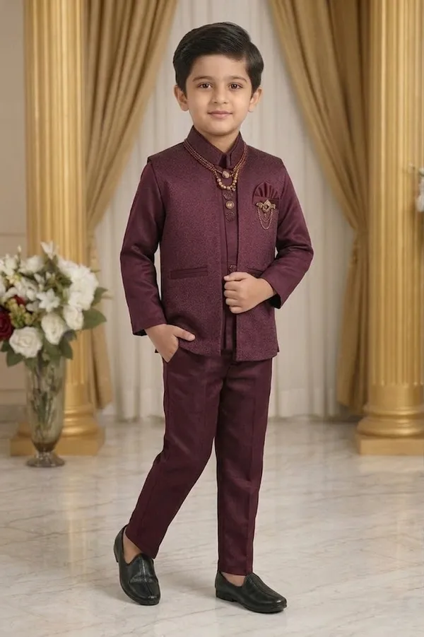 Maroon_Indo_Western_Set_For_Boys_With_Beaded_Necklace