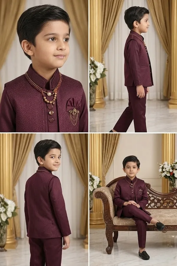 Maroon_Indo_Western_Set_For_Boys_With_Beaded_Necklace