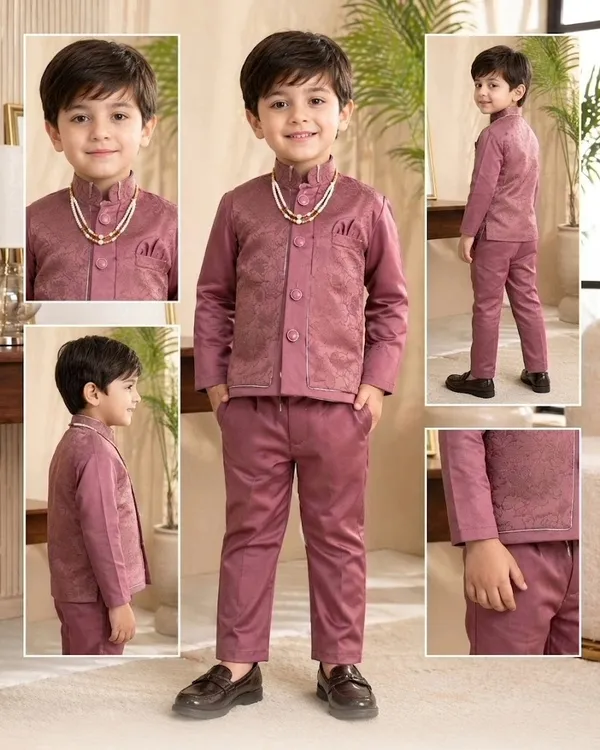 Pink_Indo_Western_Set_For_Boys_With_Beaded_Necklace_(Mala)