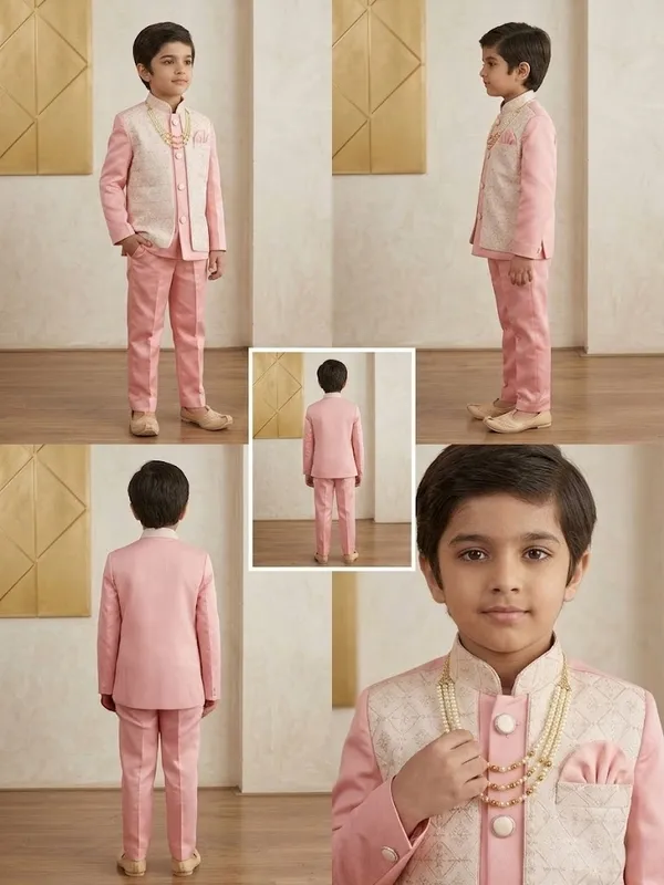 Pink_White_Indo_Western_Set_For_Boys_With_Breaded_Necklace_(Mala)