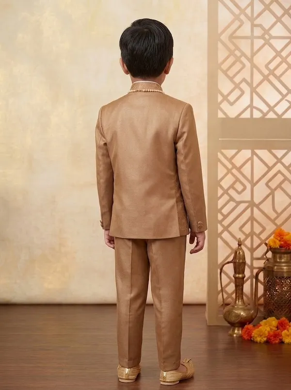 Sandy_Brown_Indo_Western_Set_For_Boys_With_Beaded_Necklace_(Mala)