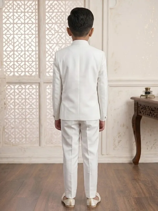 White_Indo_Western_Set_For_Boys_With_Beaded_Necklace_(Mala)