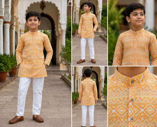 Yellow_Pure_Cotton_Printed_Kurta_Pyjama_Set