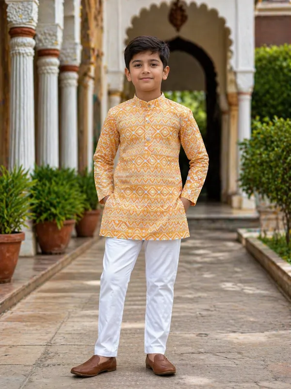 Yellow_Pure_Cotton_Printed_Kurta_Pyjama_Set
