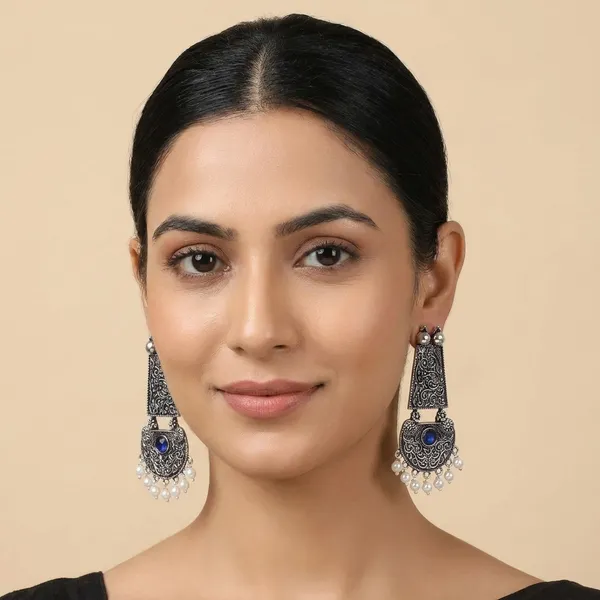 Black_And_Blue_Traditional_Classic_Stylish_Oxidized_Kundan_Dropping_Stud_Earrings_For_Women