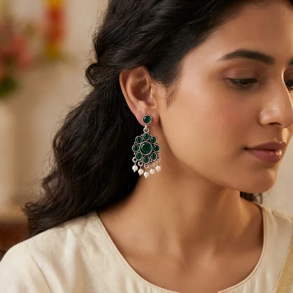 Green_And_Silver_Traditional_Classic_Stylish_Oxidized_Kundan_Stone_Dropping_Stud_Earrings_For_Women