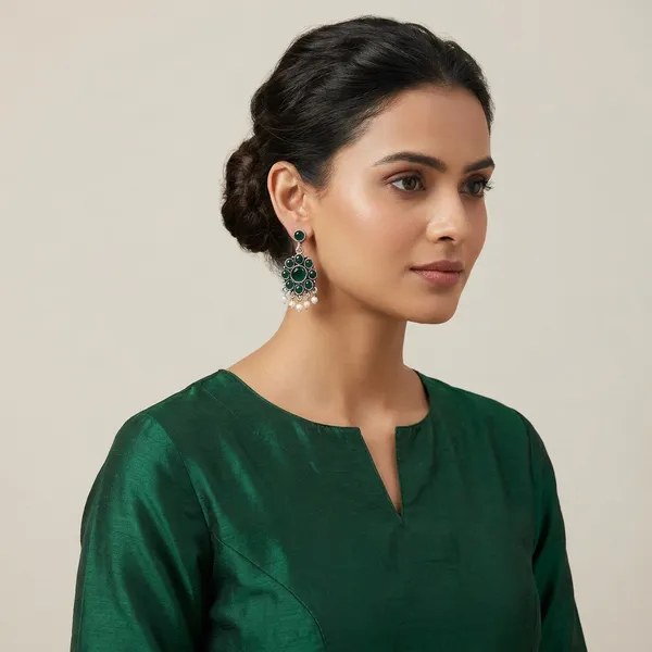 Green_And_Silver_Traditional_Classic_Stylish_Oxidized_Kundan_Stone_Dropping_Stud_Earrings_For_Women