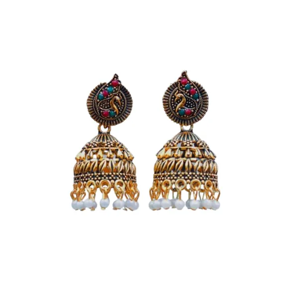 Multicolor_Traditional_Classic_Stylish_Golden_Peacock_Jhumka_Earrings_For_Women