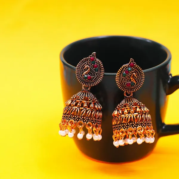 Multicolor_Traditional_Classic_Stylish_Golden_Peacock_Jhumka_Earrings_For_Women