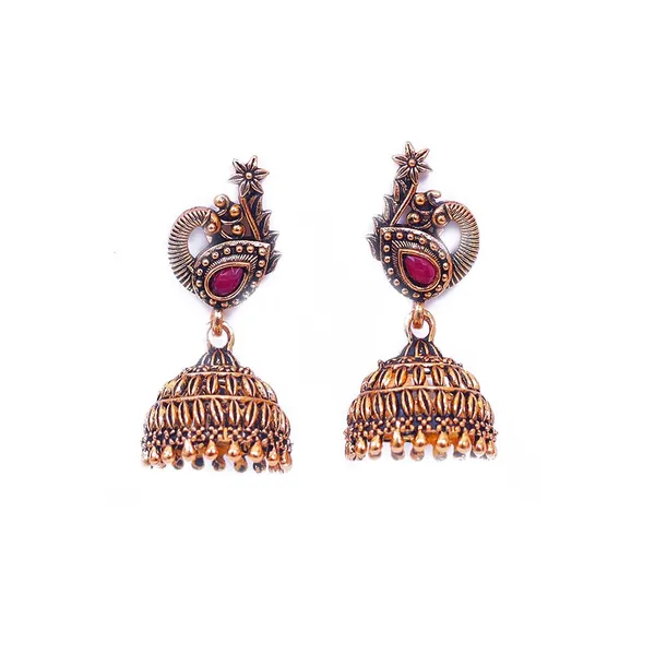 Pink_And_Golden_Traditional_Classic_Stylish_Jhumka_Stud_Earrings_For_Women