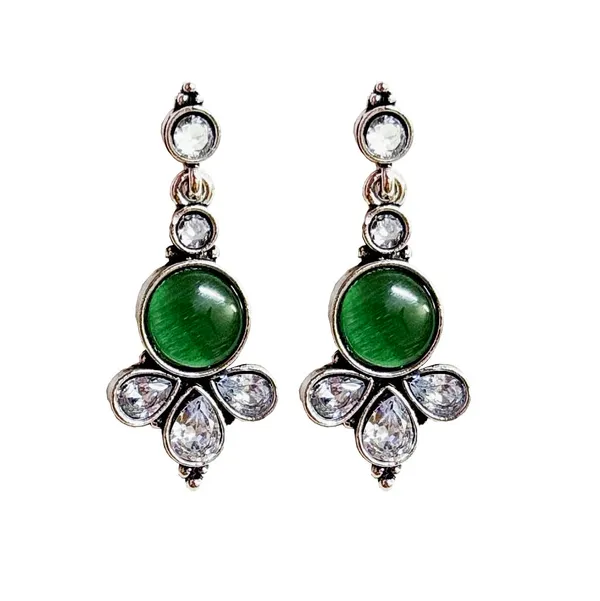 Green_And_Clear_Green_Stone_Oxidized_Kundan_Earrings_For_For_Women