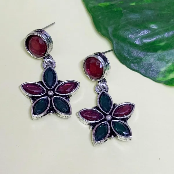 Red_And_Green_Traditional_Classic_Stylish_Oxidized_Kundan_Stone_Dropping_Stud_Earrings_For_Women