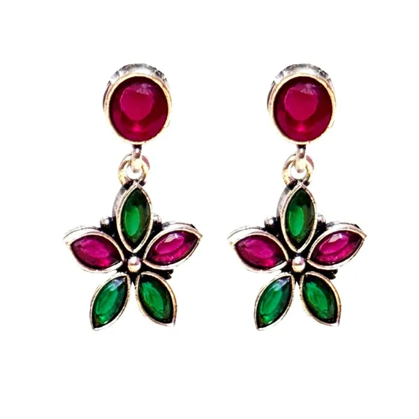 Red_And_Green_Traditional_Classic_Stylish_Oxidized_Kundan_Stone_Dropping_Stud_Earrings_For_Women