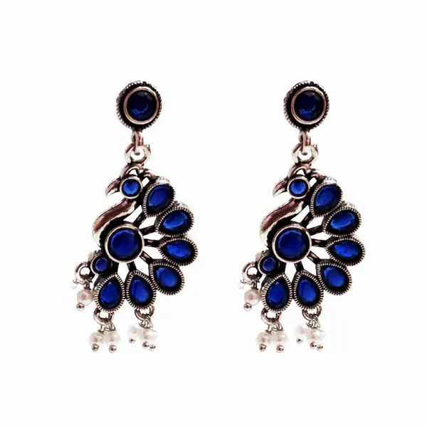 Blue_Traditional_Classic_Stylish_Oxidized_Peacock_Kundan_Dropping_Stud_Earrings_For_Women