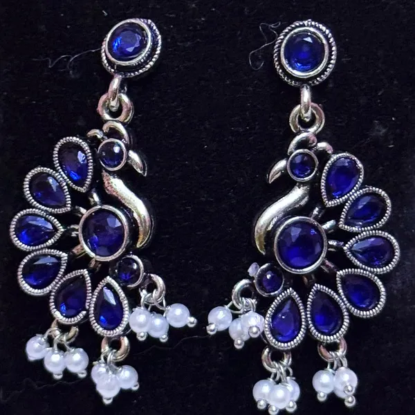 Blue_Traditional_Classic_Stylish_Oxidized_Peacock_Kundan_Dropping_Stud_Earrings_For_Women