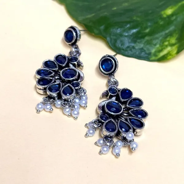 Blue_Traditional_Classic_Stylish_Oxidized_Peacock_Kundan_Dropping_Stud_Earrings_For_Women