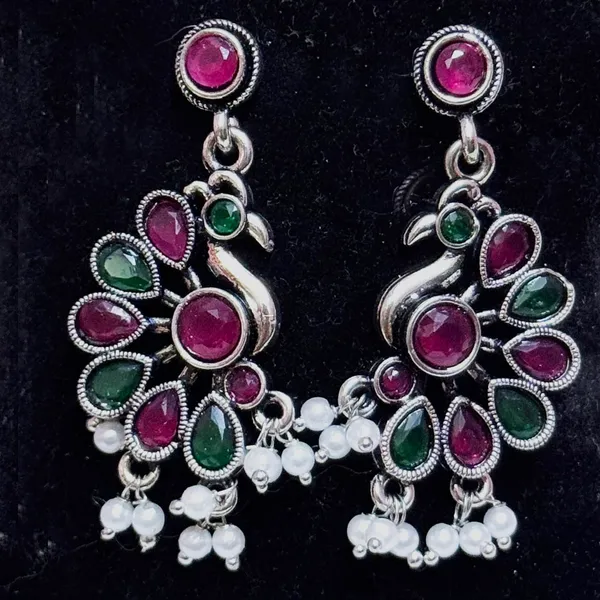 Red_And_Green_Traditional_Classic_Stylish_Oxidized_Peacock_Kundan_Dropping_Stud_Earrings_For_Women