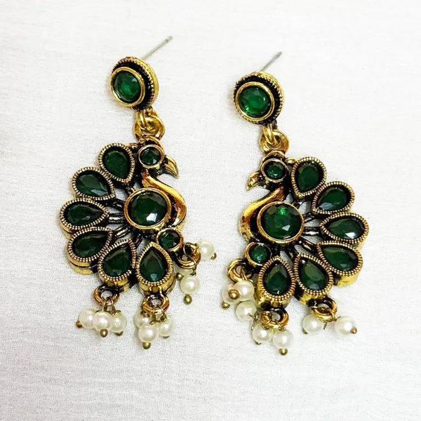Green_And_Gold_Traditional_Classic_Stylish_Oxidized_Green_Peacock_Kundan_Pearl_Dropping_Stud_Earrings_For_Women
