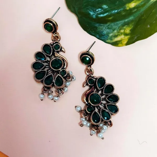 Green_And_Gold_Traditional_Classic_Stylish_Oxidized_Green_Peacock_Kundan_Pearl_Dropping_Stud_Earrings_For_Women