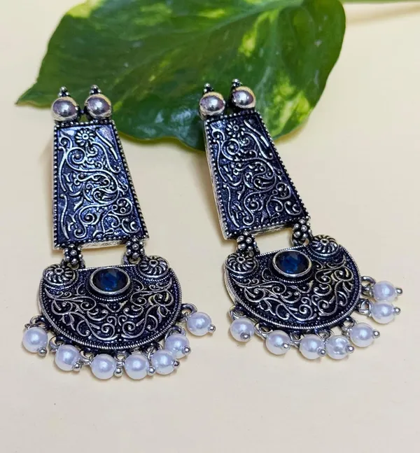 Black_And_Blue_Traditional_Classic_Stylish_Oxidized_Kundan_Dropping_Stud_Earrings_For_Women