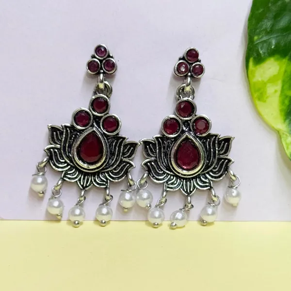 Pink_And_Black_Traditional_Classic_Stylish_Oxidized_Kundan_Dropping_Stud_Earrings_For_Women