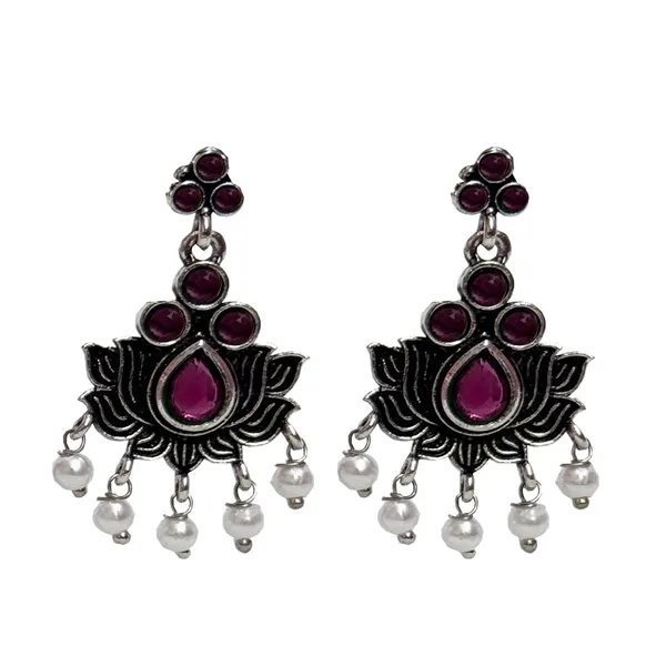 Pink_And_Black_Traditional_Classic_Stylish_Oxidized_Kundan_Dropping_Stud_Earrings_For_Women