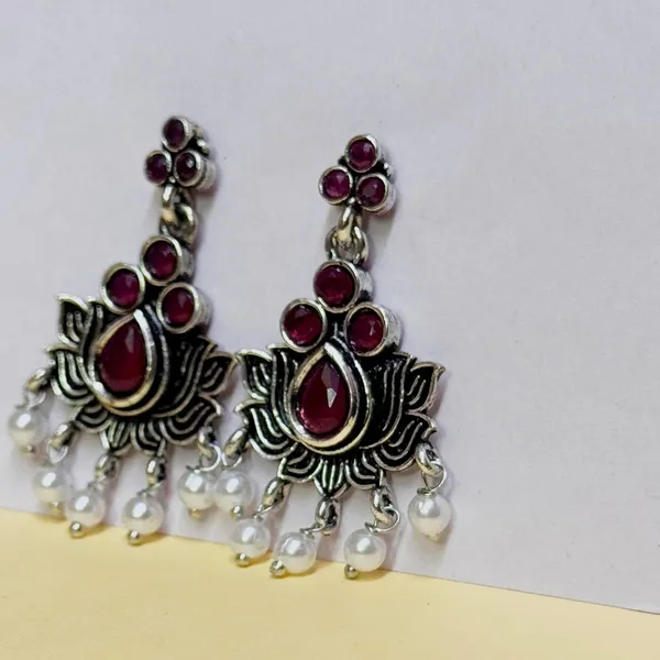 Pink_And_Black_Traditional_Classic_Stylish_Oxidized_Kundan_Dropping_Stud_Earrings_For_Women