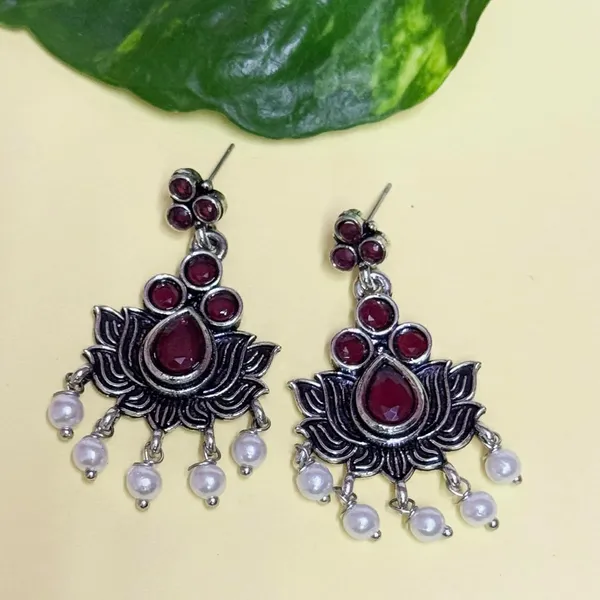 Pink_And_Black_Traditional_Classic_Stylish_Oxidized_Kundan_Dropping_Stud_Earrings_For_Women