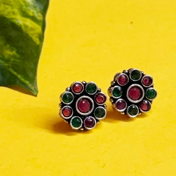Green_And_Pink_Traditional_Classic_Stylish_Oxidized_Kundan_Stone_Stud_Earrings_For_Women