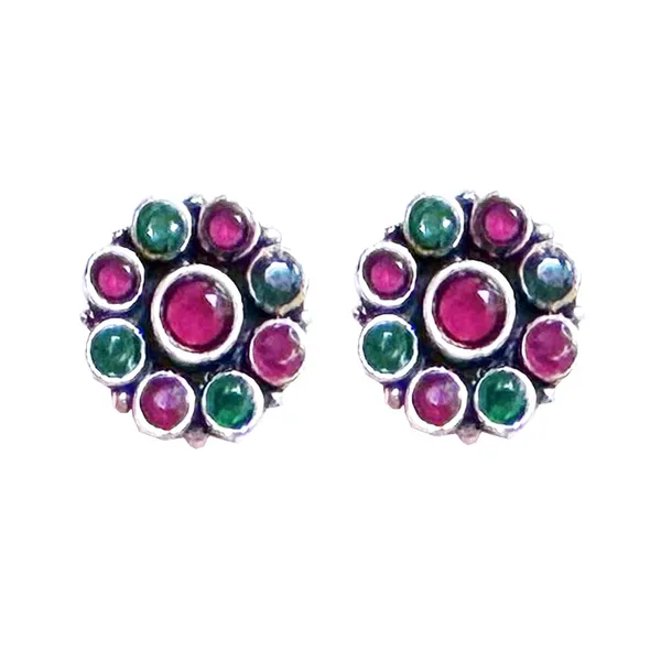 Green_And_Pink_Traditional_Classic_Stylish_Oxidized_Kundan_Stone_Stud_Earrings_For_Women