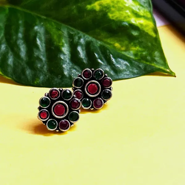 Green_And_Pink_Traditional_Classic_Stylish_Oxidized_Kundan_Stone_Stud_Earrings_For_Women
