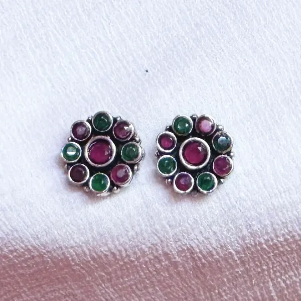 Green_And_Pink_Traditional_Classic_Stylish_Oxidized_Kundan_Stone_Stud_Earrings_For_Women
