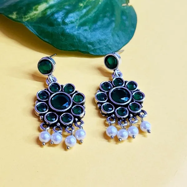 Green_And_Silver_Traditional_Classic_Stylish_Oxidized_Kundan_Stone_Dropping_Stud_Earrings_For_Women