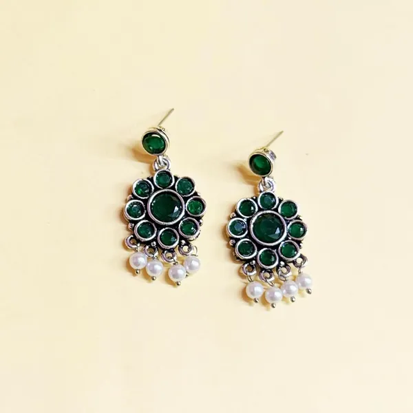 Green_And_Silver_Traditional_Classic_Stylish_Oxidized_Kundan_Stone_Dropping_Stud_Earrings_For_Women