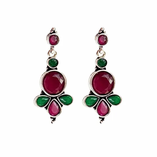 Red_And_green_Traditional_Classic_Stylish_Oxidized_Kundan_Pearl_Dropping_Stud_Earrings_For_Women