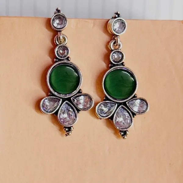 Green_And_Silver_Traditional_Classic_Stylish_Oxidized_Kundan_Pearl_Dropping_Stud_Earrings_For_Women