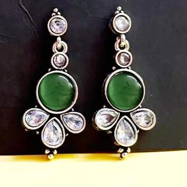 Green_And_Silver_Traditional_Classic_Stylish_Oxidized_Kundan_Pearl_Dropping_Stud_Earrings_For_Women