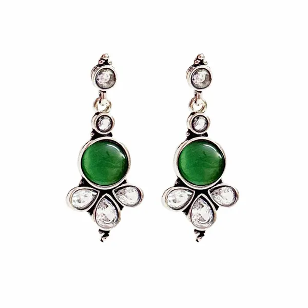 Green_And_Silver_Traditional_Classic_Stylish_Oxidized_Kundan_Pearl_Dropping_Stud_Earrings_For_Women