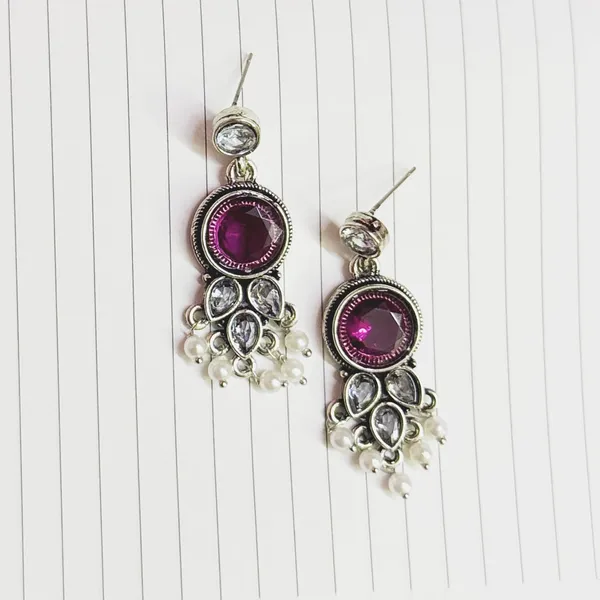 Purple_And_Silver_Traditional_Classic_Stylish_Oxidized_Kundan_Pearl_Dropping_Stud_Earrings_For_Women
