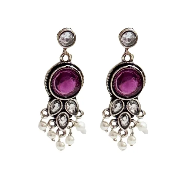 Purple_And_Silver_Traditional_Classic_Stylish_Oxidized_Kundan_Pearl_Dropping_Stud_Earrings_For_Women
