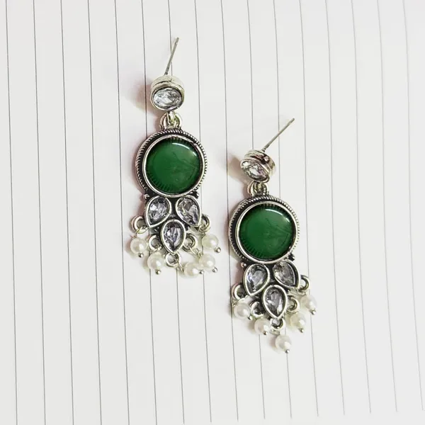 Green_And_Silver_Traditional_Classic_Stylish_Oxidized_Kundan_Dropping_Stud_Earrings_For_Women