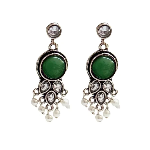 Green_And_Silver_Traditional_Classic_Stylish_Oxidized_Kundan_Dropping_Stud_Earrings_For_Women