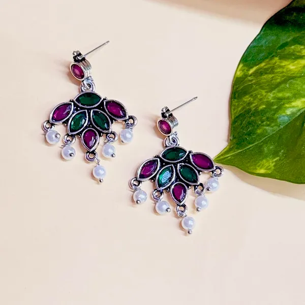 Multicolor_Traditional_Classic_Stylish_Oxidized_Kundan_Stud_Earrings_For_Women_Pack_Of_4