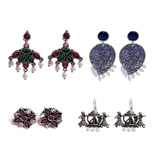 Multicolor_Traditional_Classic_Stylish_Oxidized_Kundan_Stud_Earrings_For_Women_Pack_Of_4