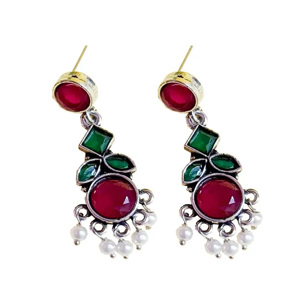 Red_And_Green_Traditional_Classic_Stylish_Oxidized_Kundan_Stud_Earrings_For_Women