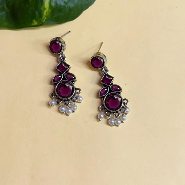 Purple_Traditional_Classic_Stylish_Oxidized_Kundan_Stone_Dropping_Stud_Earrings_For_Women