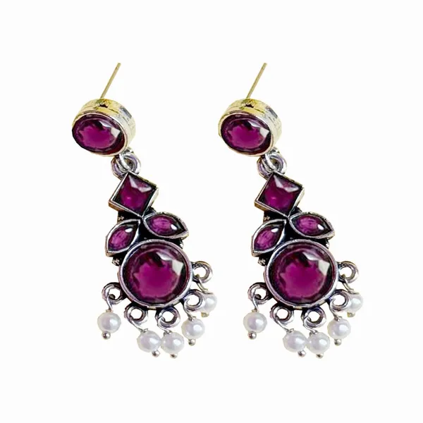 Purple_Traditional_Classic_Stylish_Oxidized_Kundan_Stone_Dropping_Stud_Earrings_For_Women