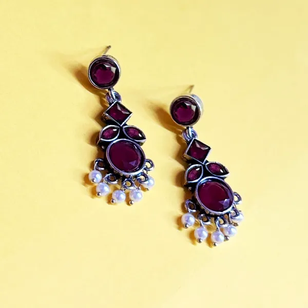 Purple_Traditional_Classic_Stylish_Oxidized_Kundan_Stone_Dropping_Stud_Earrings_For_Women